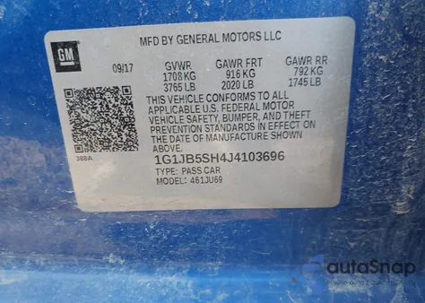 2018 Chevrolet Sonic Ls Auto from USA, damaged, VIN 1G1JB5SH4J4103696